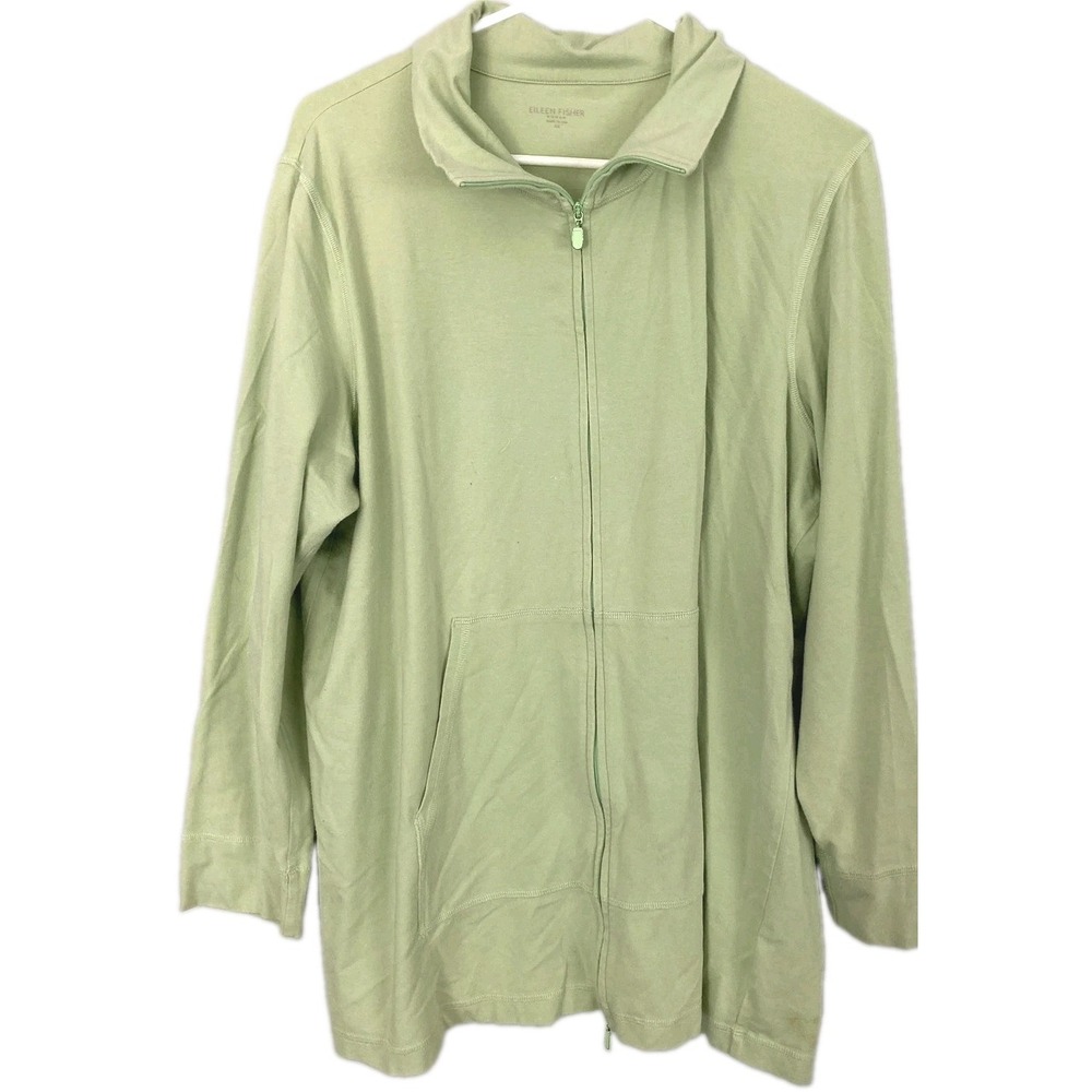 Eileen Fisher Jacket Womens 1X Light Green Organic Cotton Stretch Zip Pockets